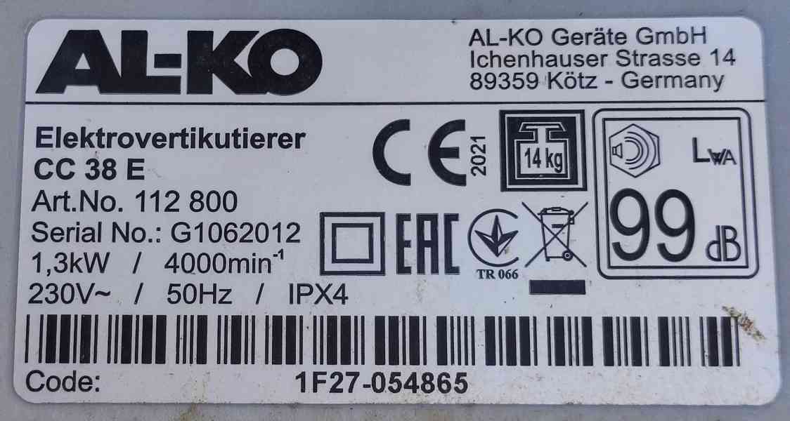 Elektrický vertikutátor / provzdušňovač AL-KO - foto 3