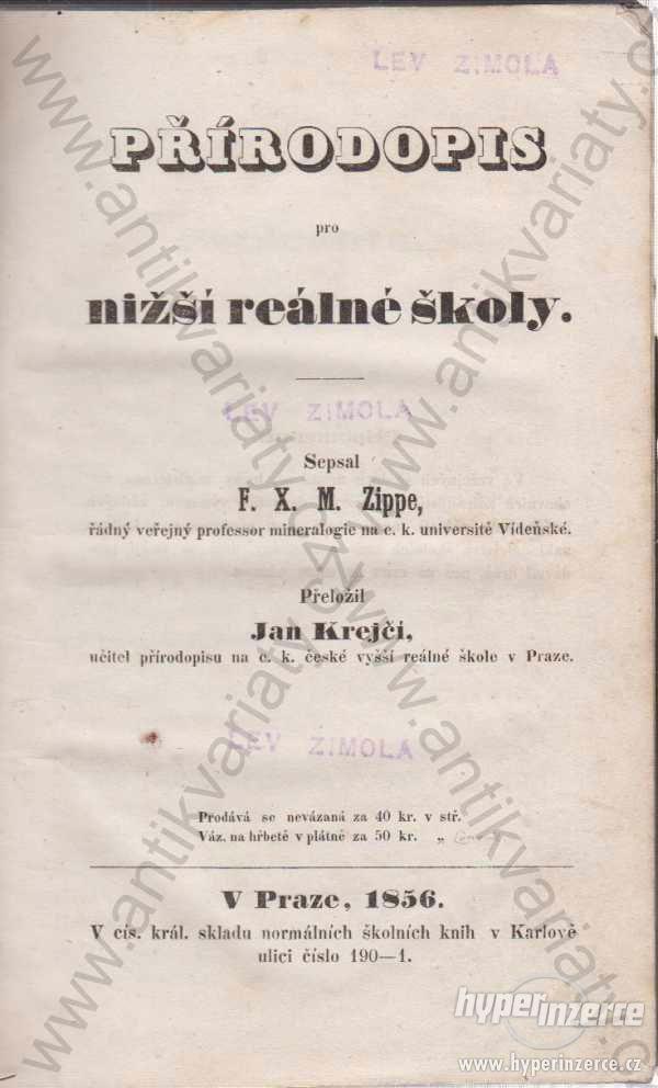 Přírodopis pro nižší reálné školy Zippe 1856 - foto 1