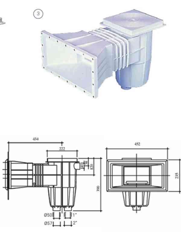 Širokoústý skimmer 6/4" VNZ / D50 s přírubou pro fólii. - foto 2