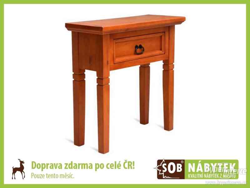 Konzolový stolek z masivu, hnědý konzolový stolek z borovice - foto 1