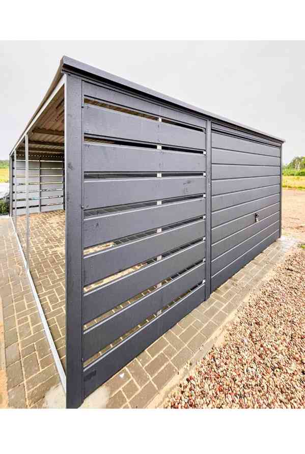 Plechova garáž 3x6m + přístřešek 1,2m - foto 4