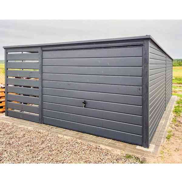 Plechova garáž 3x6m + přístřešek 1,2m - foto 2