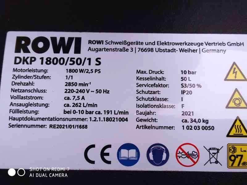 Prodám NEPOUŽITÝ olejový Kompresor ROWI DKP 1800/50/1 S- 50 - foto 6