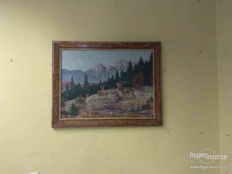Obraz krajina hory jelen srnky olej na plátně signováno - foto 2