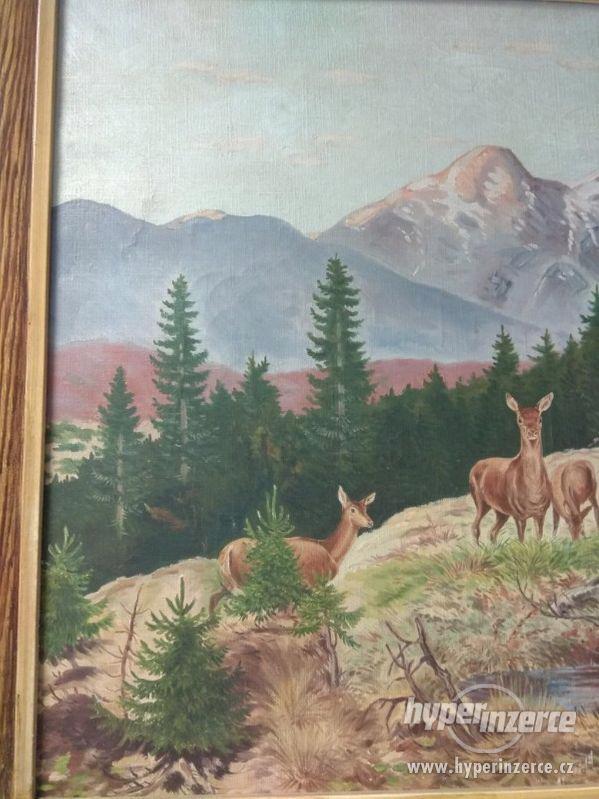 Obraz krajina hory jelen srnky olej na plátně signováno - foto 5