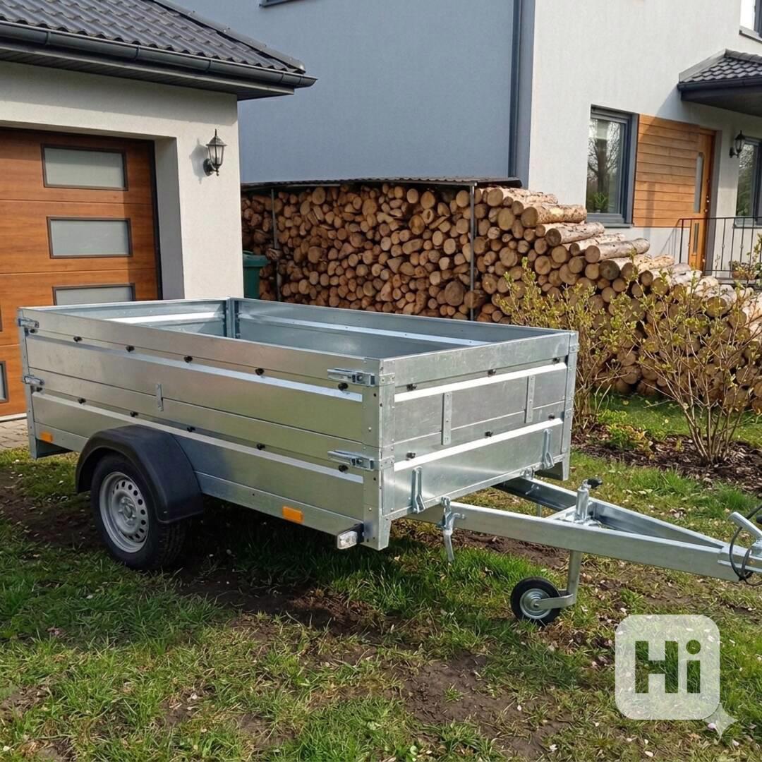 AKČNÍ CENA přívěsný vozík sklopný s nástavbou bočnic, DPH - foto 1
