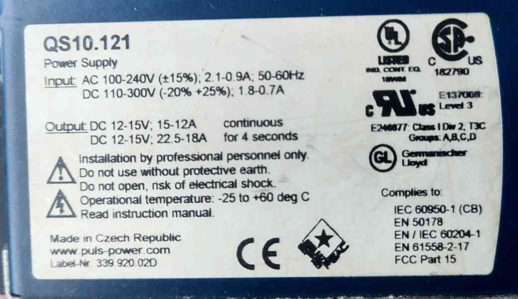 Zdroj 12V 15A 180W na DIN lištu - Puls Dimension QS10.121 - foto 4