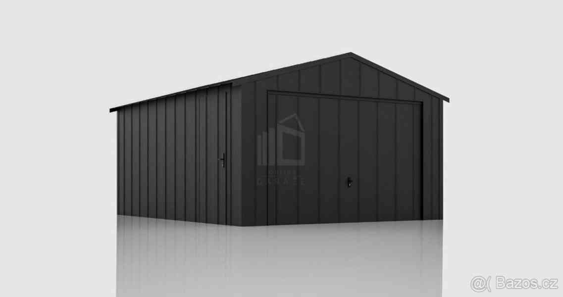 Plechova garáž 4x5m - výklopná vrata, dveře, falcovaný plech - foto 2