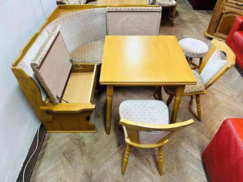  730 Rustikální jídelní set rohová lavice rozkládací stůl  - foto 3