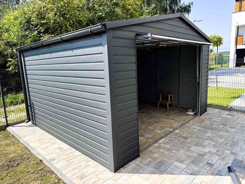 Plechová garáž 4x5m výklopná vrata okapy - antracit TS494 - foto 5