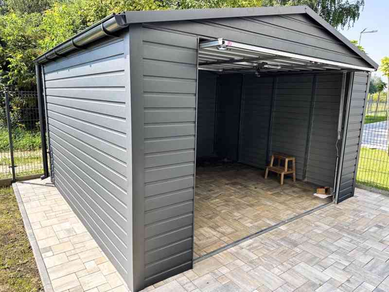 Plechová garáž 4x5m výklopná vrata okapy - antracit TS494 - foto 4