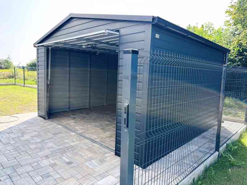 Plechová garáž 4x5m výklopná vrata okapy - antracit TS494 - foto 6