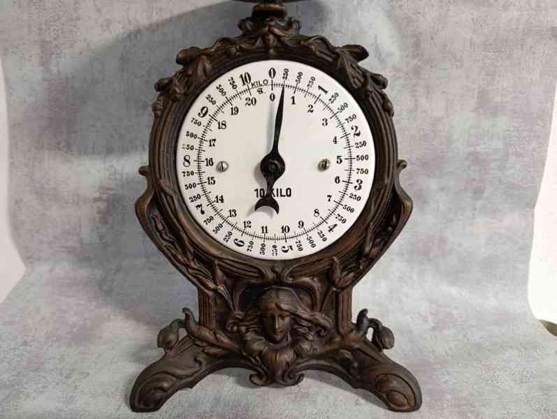 Starožitné 10kg jednomiskové váhy, figurální, do sbírky - foto 4