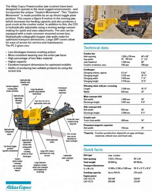 40t drtič čelist 250-270t/h mobil AtlasCopco PC2 - foto 8