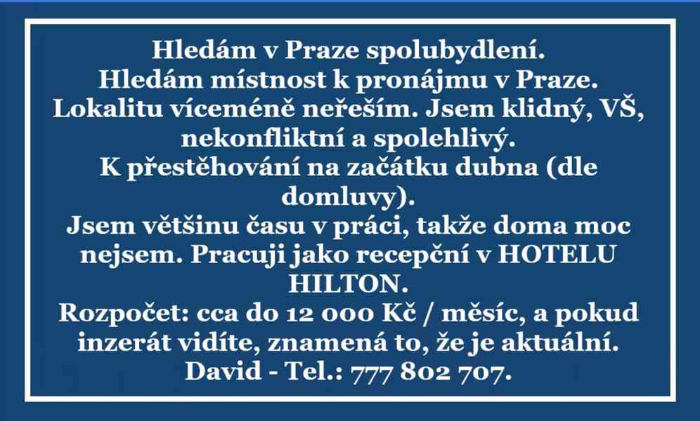 Hledám v Praze spolubydlení. 