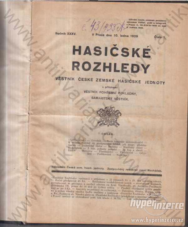 Hasičské rozhledy odp.red. J. Macháček 1929 - foto 1