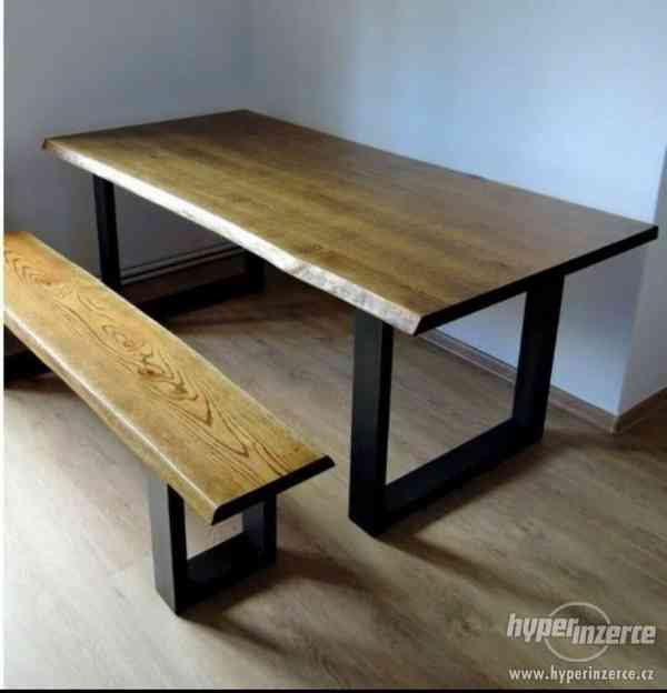 Masivní stůl z dubu s kovovou podnoží - foto 1