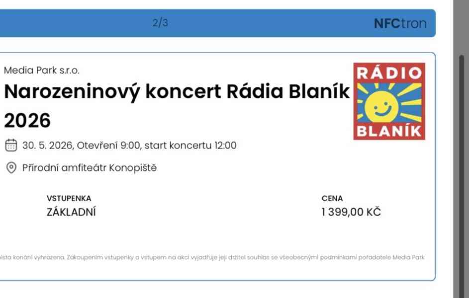Vstupenka na koncert rádia Blaník  - foto 2